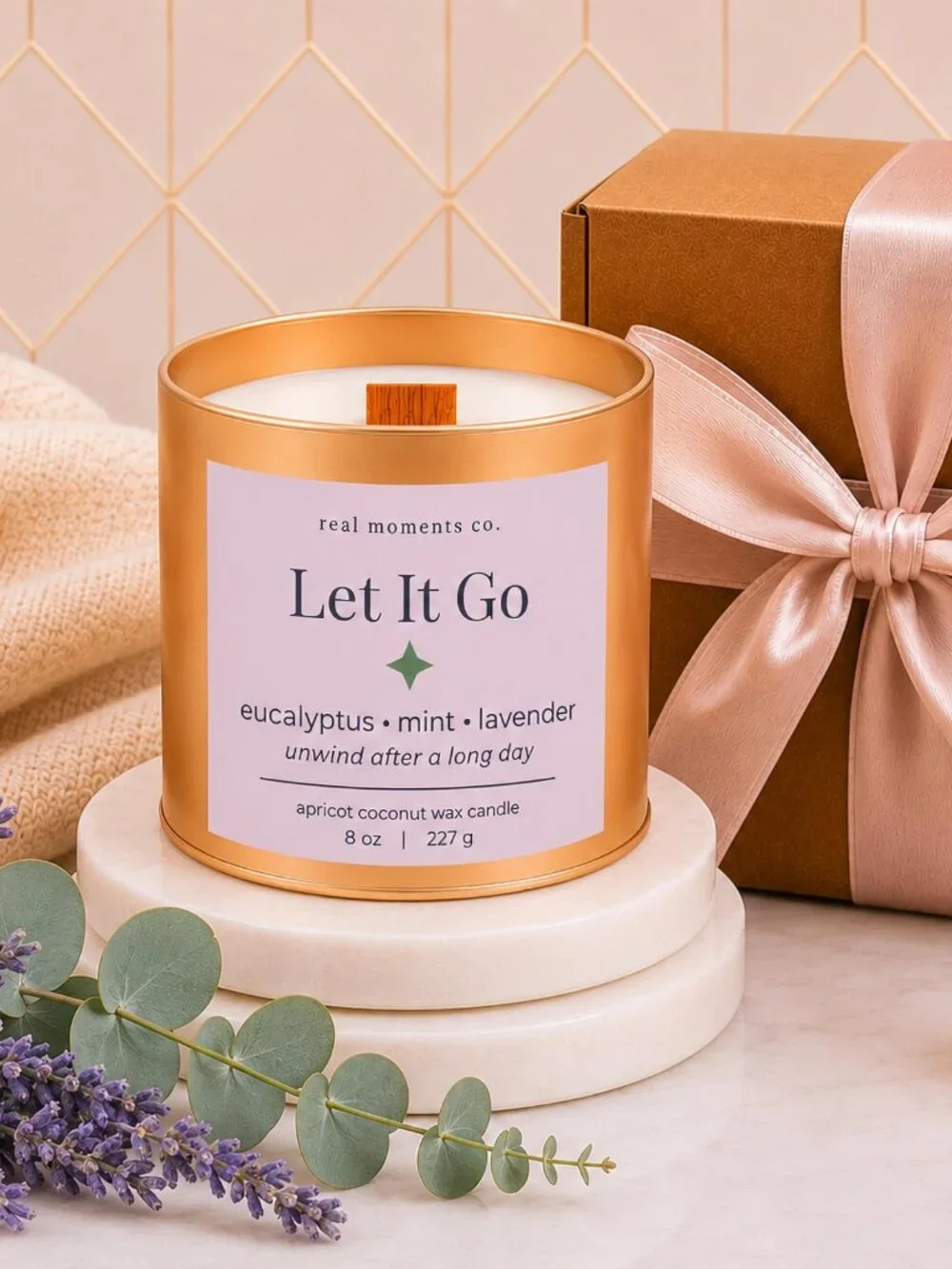 Let It Go Candle, Eucalyptus, Mint & Lavender, Self Care Candle Gift Set